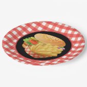 Niedliches Burger- und Fries-Party Pappteller (Schrägansicht)