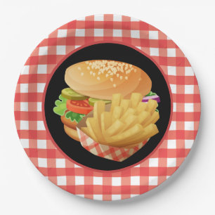 Niedliches Burger- und Fries-Party Pappteller