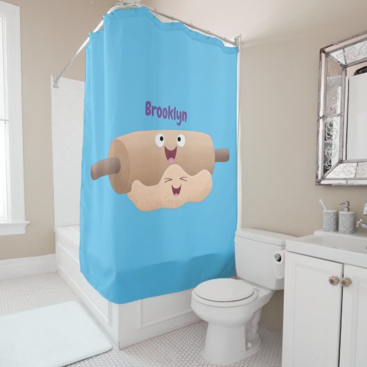 Niedliches Button und Teig Backwaren Cartoon Duschvorhang (Beispiel)