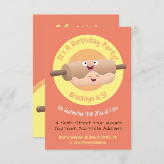 Niedliches Button und Teig Backwaren Cartoon I Einladung (Vorne/Hinten)