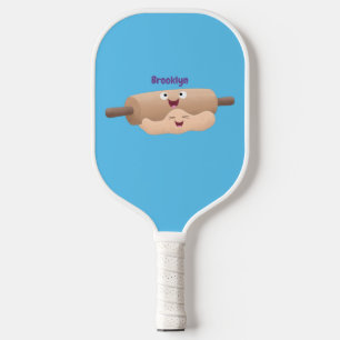 Niedliches Button und Teig Backwaren Cartoon Pickleball Schläger