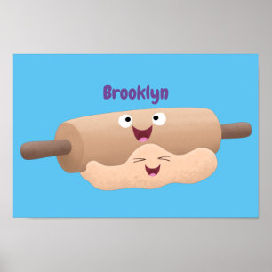 Niedliches Button und Teig Backwaren Cartoon Poster