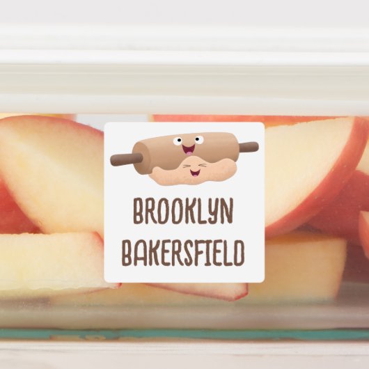 Niedliches Button und Teig Cartoon personalisiert Etiketten (Befestigt)