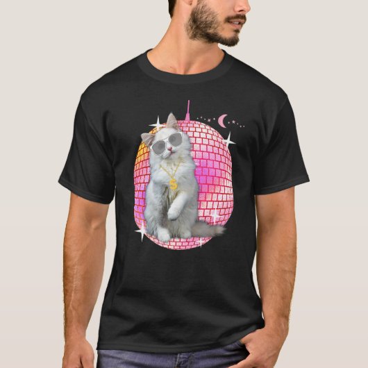 Niedliches Ca Cat Disco Retro Techno Dj Cat Party T-Shirt (Vorderseite)