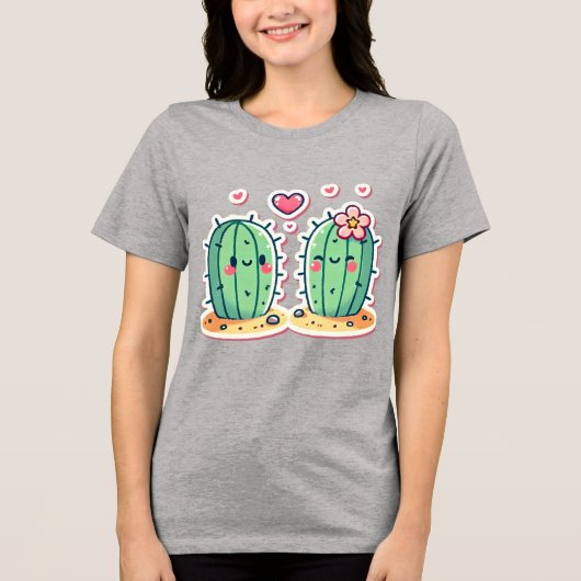 Niedliches Cactus Couple Design Tri-Blend Shirt (Vorderseite)