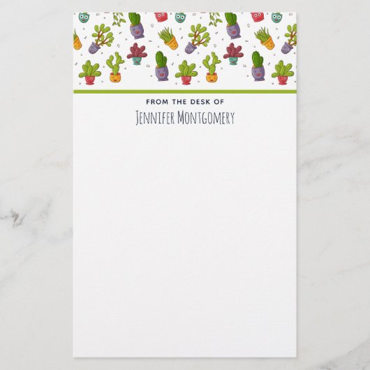 Niedliches Cactus Nature Succulents-Muster Briefpapier (Vorderseite)