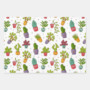 Niedliches Cactus Nature Succulents-Muster Geschenkpapier Set