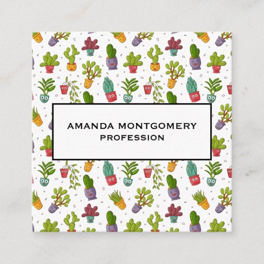 Niedliches Cactus Nature Succulents-Muster Quadratische Visitenkarte (Vorderseite)