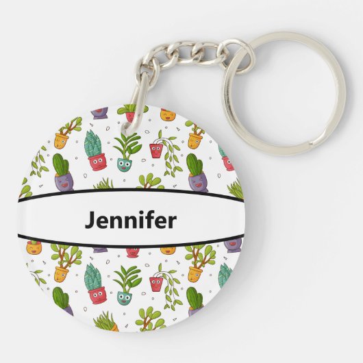 Niedliches Cactus Nature Succulents-Muster Schlüsselanhänger (Rückseite)