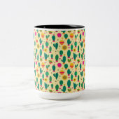 Niedliches Cactus Pattern Gelbe Kawaii-Stoffe Zweifarbige Tasse (Mittel)
