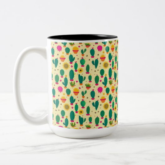Niedliches Cactus Pattern Gelbe Kawaii-Stoffe Zweifarbige Tasse (Links)