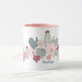 Niedliches Cactus rosa Succulents-Muster mit Name Tasse (Zentrum)