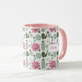 Niedliches Cactus succulents-Muster mit Name Tasse (VorderseiteRechts)