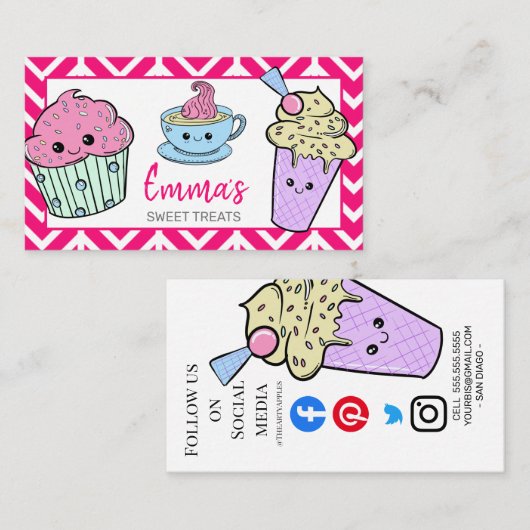 niedliches Cafe-Cafe mit Kawaii-Kuchen-Shop Visitenkarte (Vorne/Hinten)