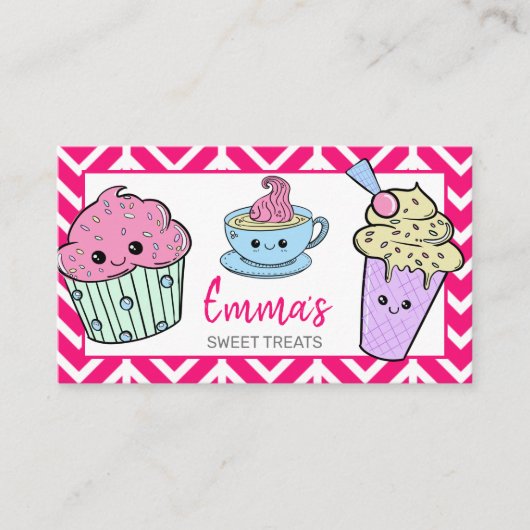 niedliches Cafe-Cafe mit Kawaii-Kuchen-Shop Visitenkarte (Vorderseite)
