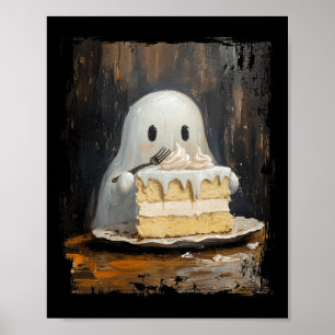 Niedliches Cake Ghost Esskuchen Funny Halloween Fo Poster