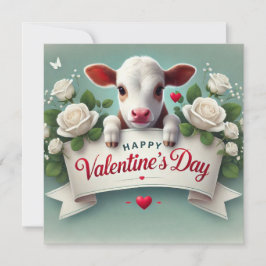 Niedliches Calf Holding Valentinstag Grußbanner Feiertagskarte