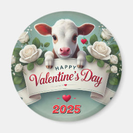 Niedliches Calf Holding Valentinstag Grußbanner Magnet