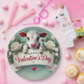 Niedliches Calf Holding Valentinstag Grußbanner Pappteller (Party)