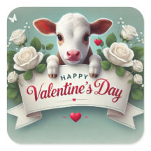 Niedliches Calf Holding Valentinstag Grußbanner