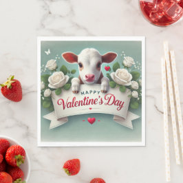Niedliches Calf Holding Valentinstag Grußbanner Serviette