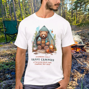 Niedliches Camping Bär Personalisiert Happy Camper T-Shirt