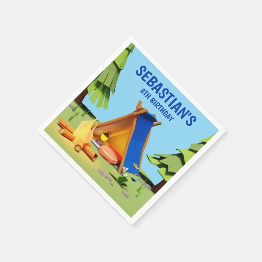 Niedliches Camping Bonfire Pine Tree Kindergeburts Serviette (Ecke)