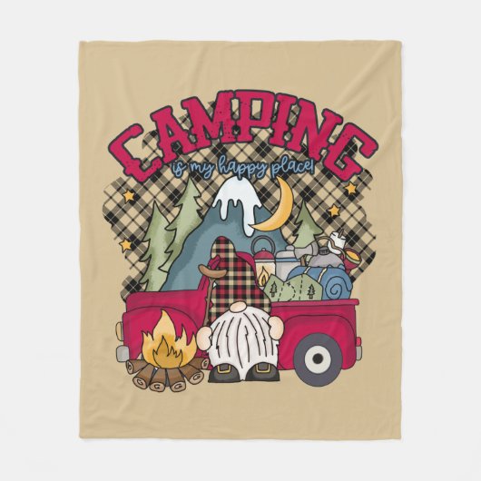 niedliches Camping glücklicher Platz Gnome Fleecedecke (Vorderseite)