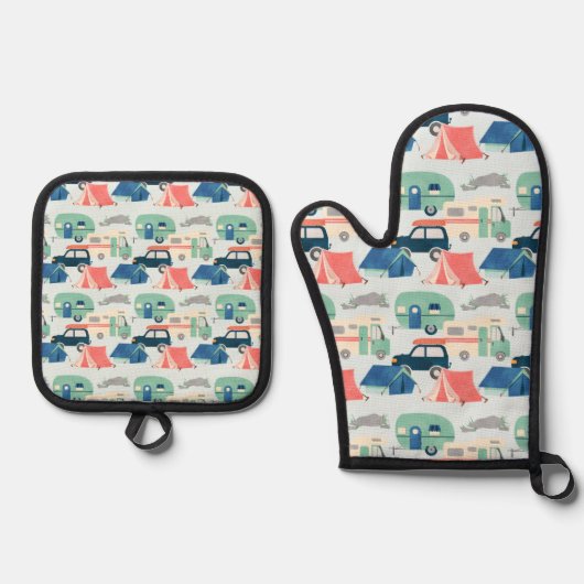 Niedliches Camping Ofenhandschuh & Topflappen-Set (Vorderseite)
