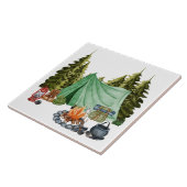 Niedliches Camping Thema Campfire, Zelt, Wald Fliese (Seite)