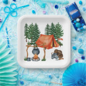 Niedliches Camping Thema Campfire, Zelt, Wald Pappteller (Party)
