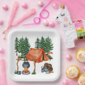Niedliches Camping Thema Campfire, Zelt, Wald Pappteller (Party)