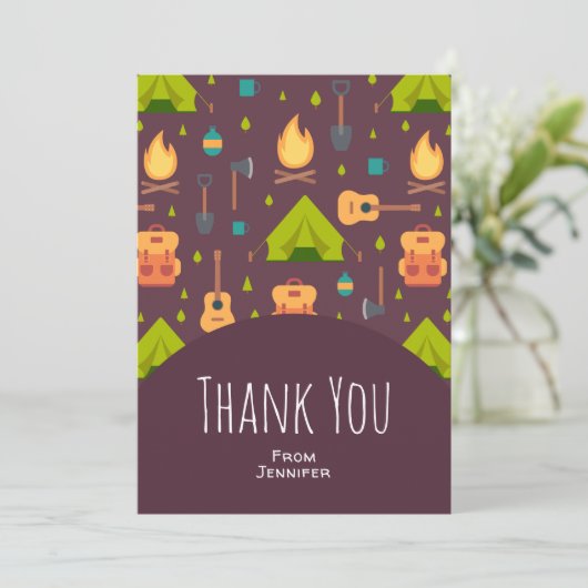 Niedliches Camping Themenmuster Vielen Dank Dankeskarte (Stehend Vorderseite)