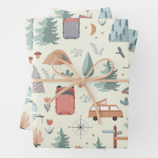 Niedliches Camping, Wandern, Freizeit und Naturthe Geschenkpapier Set