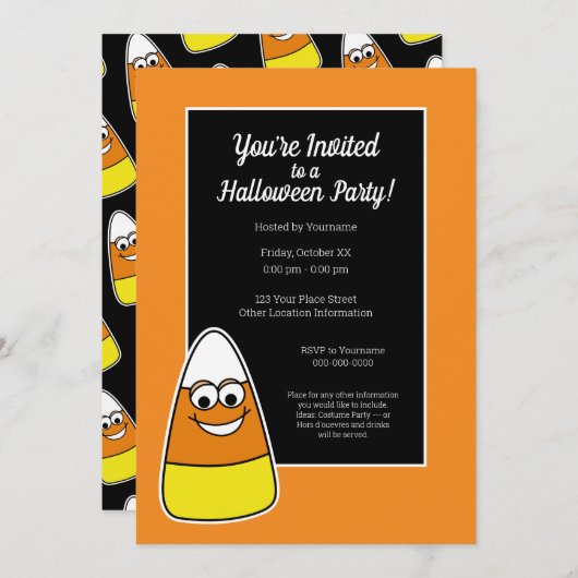 Niedliches Candy Corn Halloween-Party Einladung (Vorne/Hinten)
