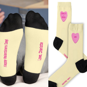 Niedliches Candy Heart Valentine Day Rosa Gelb Socken
