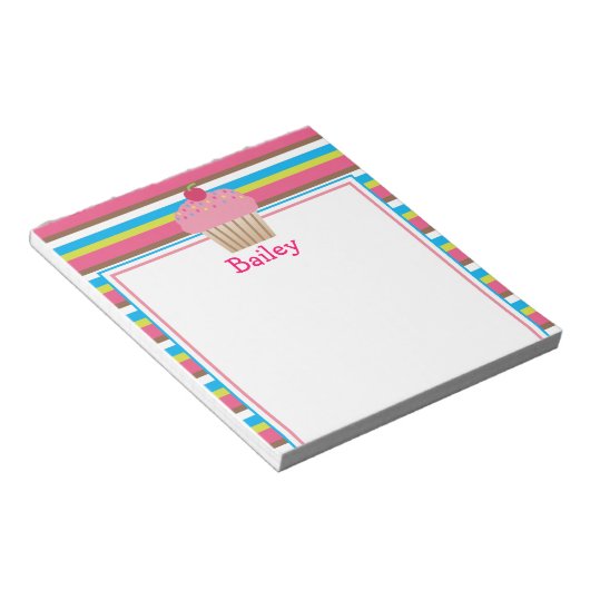 Niedliches Candy Striped Cupcake Notepad Notizblock (angewinkelt)