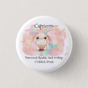 Niedliches Capricorn-Wasserfarben-Bull Button