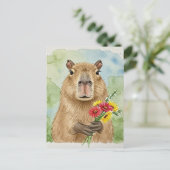 Niedliches Capybara mit Blume Postkarte (Stehend Vorderseite)