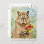 Niedliches Capybara mit Blume Postkarte (Vorne/Hinten)