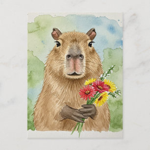 Niedliches Capybara mit Blume Postkarte
