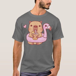 Niedliches Capybara mit Flamingo Pool Schwimmbad i T-Shirt
