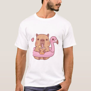 Niedliches Capybara mit Flamingo Pool Schwimmbad i T-Shirt