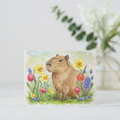 Niedliches Capybara mit Frühlingsblumen Postkarte (Stehend Vorderseite)