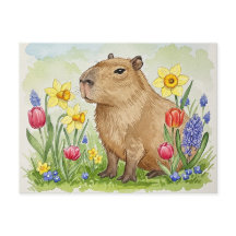 Niedliches Capybara mit Frühlingsblumen Postkarte