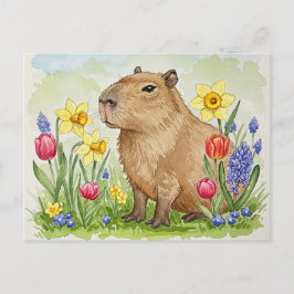 Niedliches Capybara mit Frühlingsblumen Postkarte