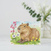 Niedliches Capybara mit Frühlingsblumen Postkarte (Stehend Vorderseite)