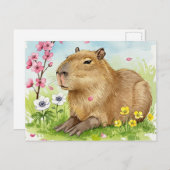 Niedliches Capybara mit Frühlingsblumen Postkarte (Vorne/Hinten)