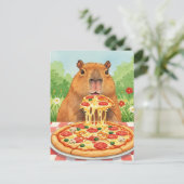 Niedliches Capybara mit Pizza Postkarte (Stehend Vorderseite)