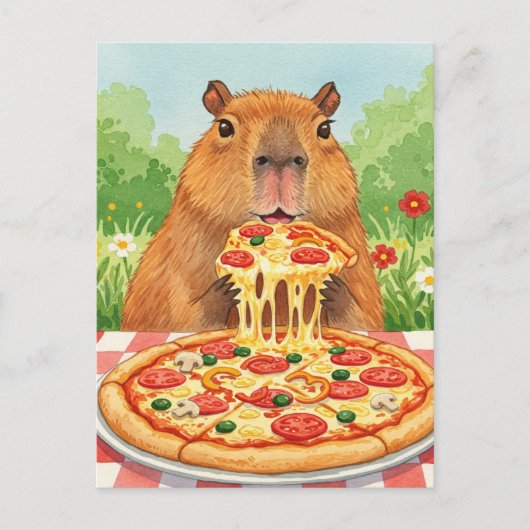 Niedliches Capybara mit Pizza Postkarte (Vorderseite)